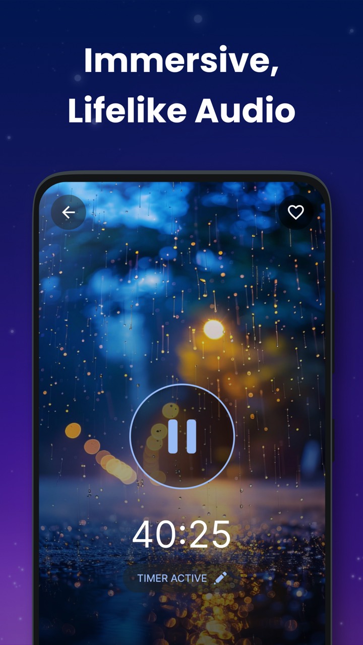 Immersive lifelike audio screen with rain scenery